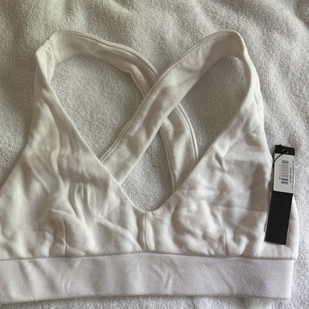 Carbon38 White V-Neck Cross Back Bra in French Terry NWT SZ L - Picture 7 of 7